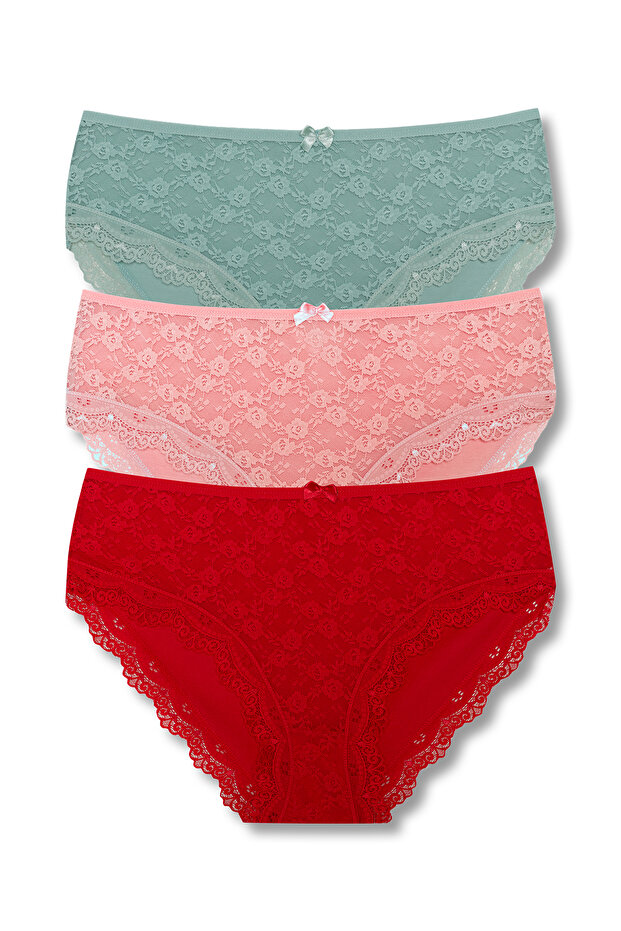 3-Piece Cotton Lace Front High Waist Large Size Women's Panties