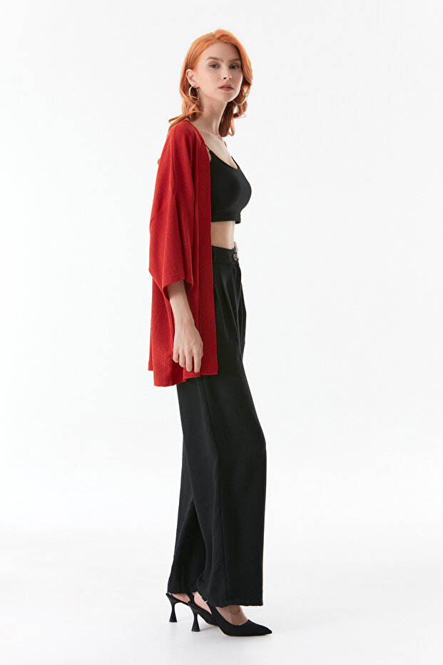Basic Wrap Fabric Shawl Collar Kimono - 5