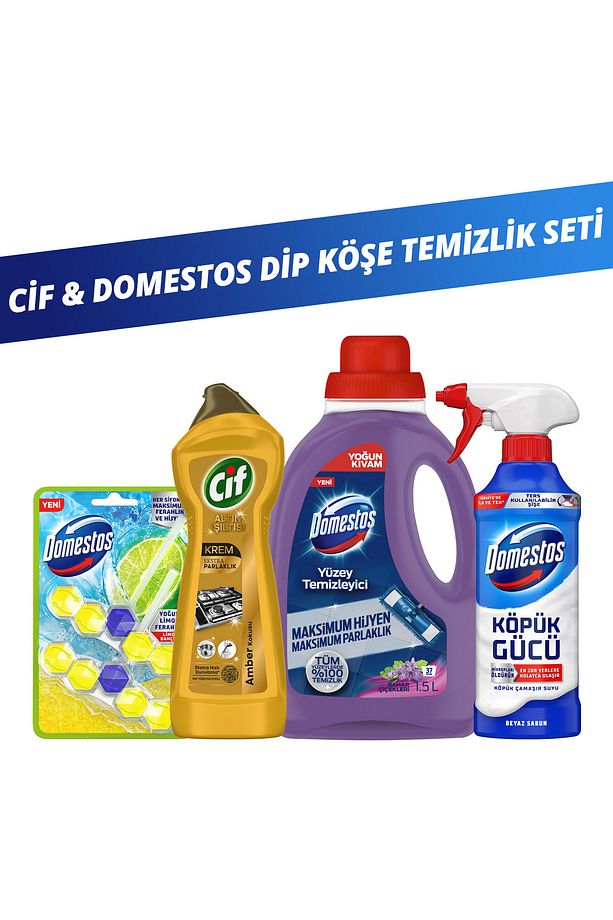 Cif Gold 750ml Domestos Köpük Domestos Yüzey Temizleyici Bahar WC Blok Limon Dip Köşe Temizlik Seti - 1