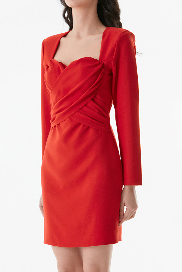 Basic Kalp Yaka Elbise - 7