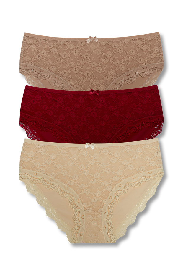 3-Piece Cotton Lace Front High Waist Large Size Women's Panties