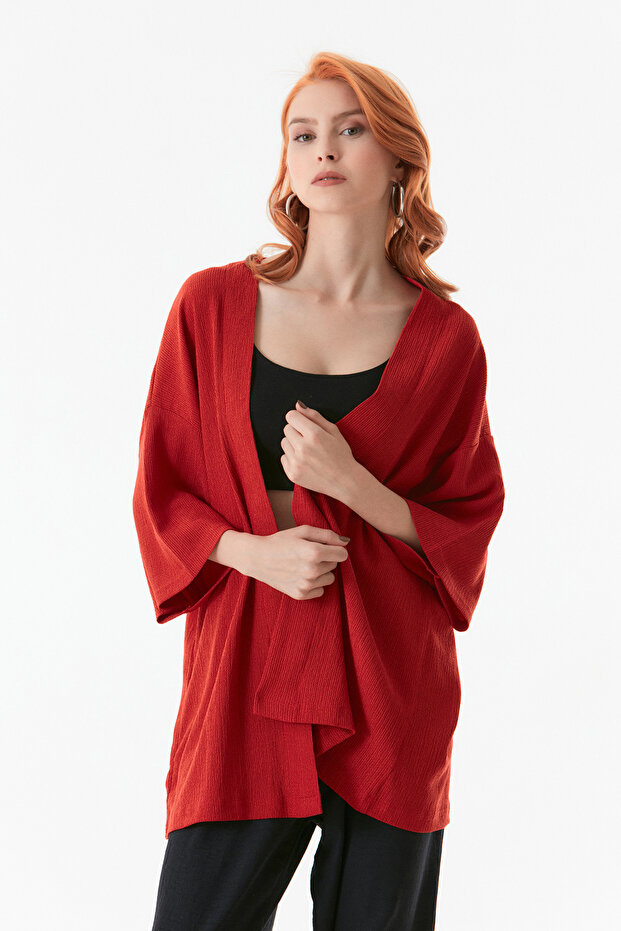 Basic Wrap Fabric Shawl Collar Kimono - 1