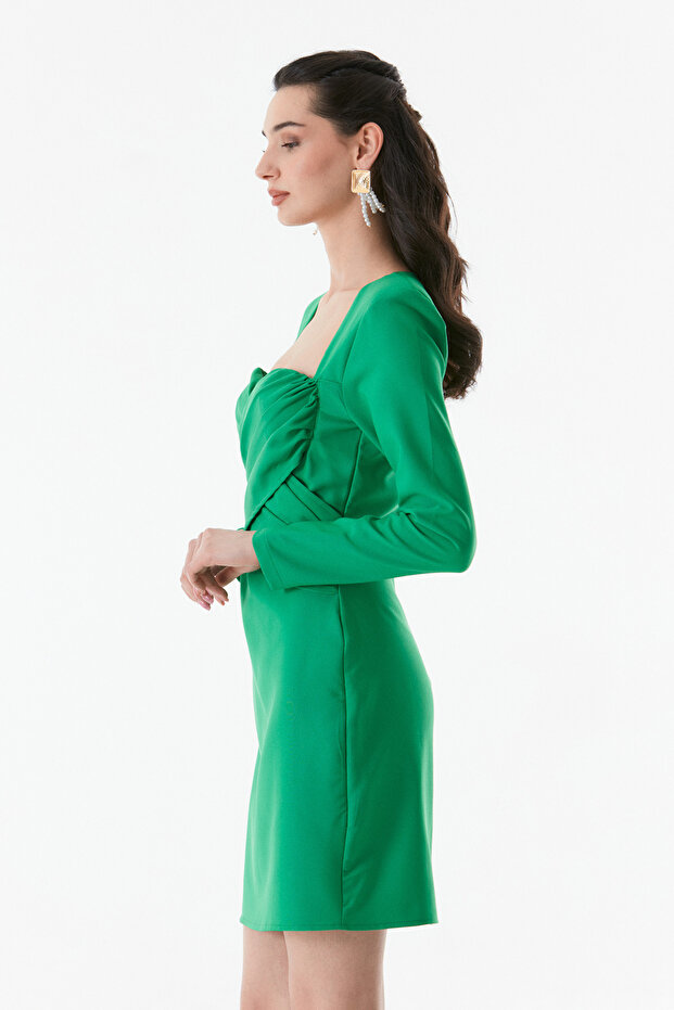 Basic Kalp Yaka Elbise - 5