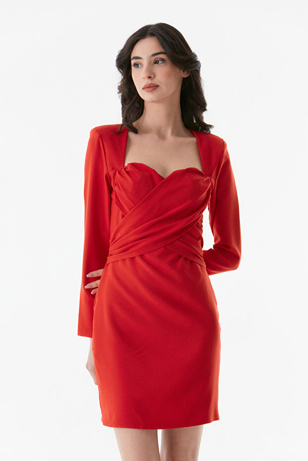 Basic Kalp Yaka Elbise - 6