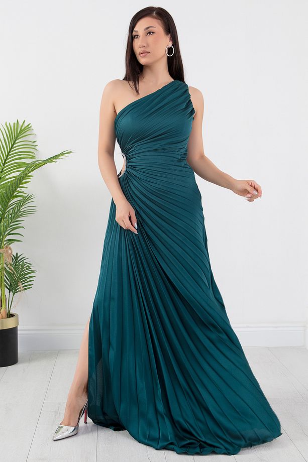Tek Omuz Pliseli Abiye Elbise SB3734 - 5