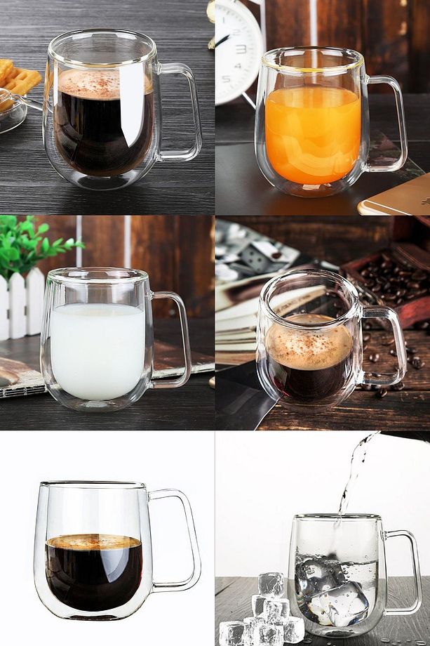 2 ADET 250ML Çift Duvarlı İzole Cam Kahve Kupası - Espresso, Kahve, Süt, Sıcak ve Soğuk İçecekler - 1