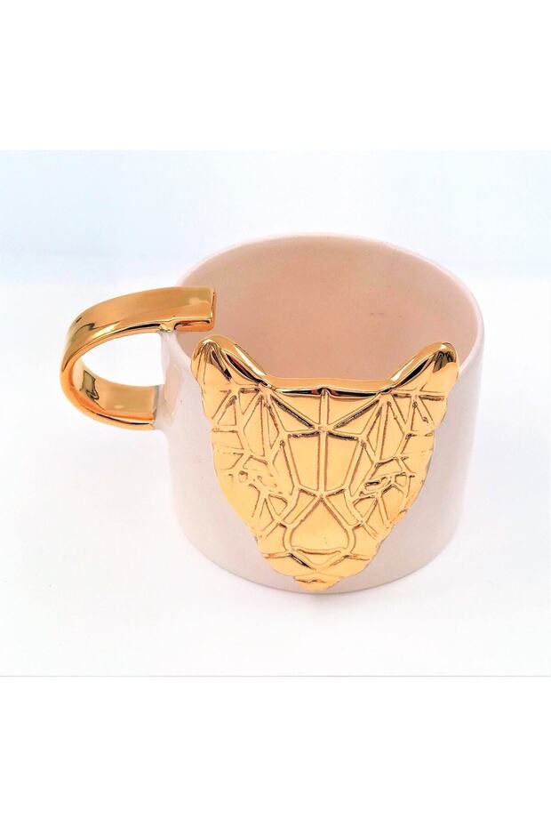24 Carat Gold Embroidered Cat Embossed Handmade Mug 220 ml