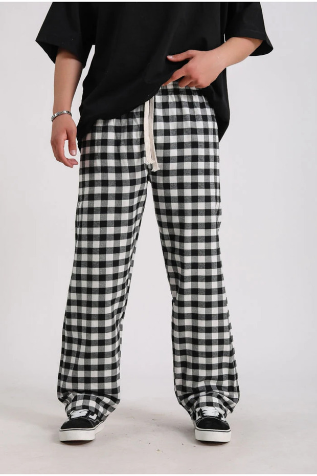 Square Plaid Patterned Casual Sweatpants