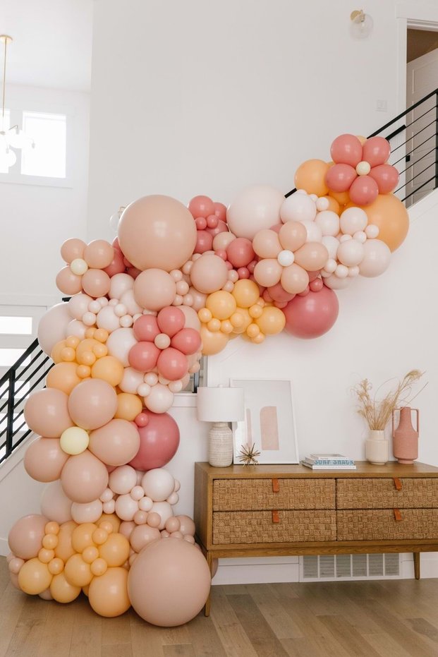 Balloon Set Retro White-Pink Blush-Coral-Peach 100-Piece Balloon Chain Set