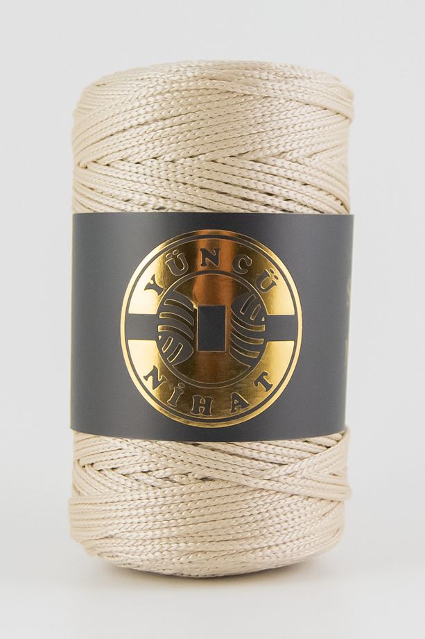 200 gr - 200 Mt - 2.5 Mm Polyester Makrome Ipi Bej (002) Çanta Ipi Supla Ipi Örgü Ipi Bej - 1