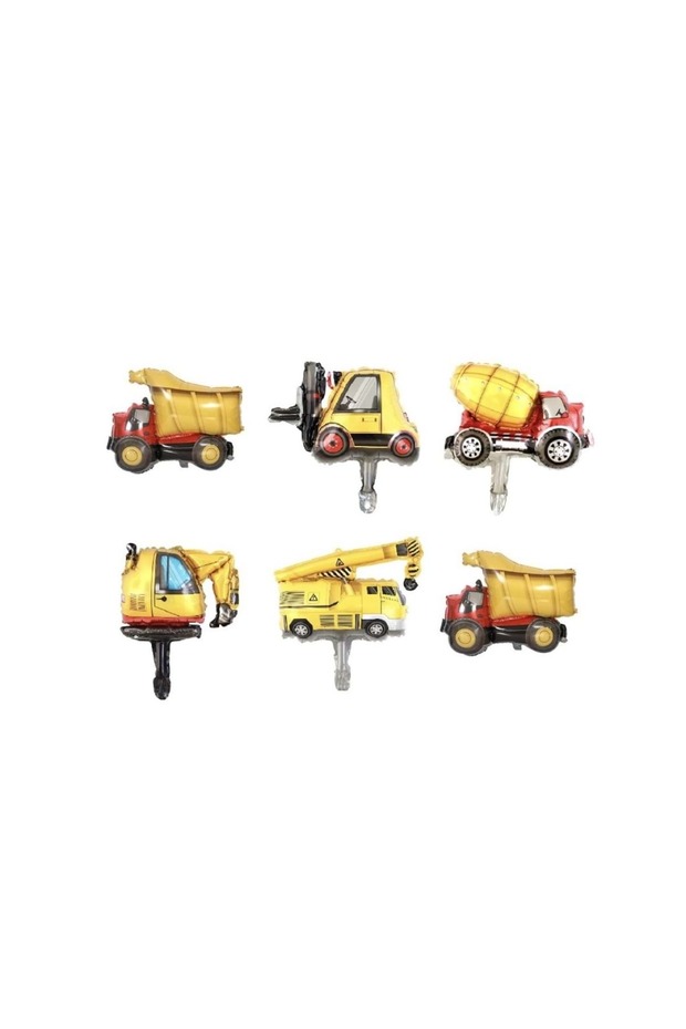 Construction Vehicles Themed 6-Piece Foil Balloon Set 30 Cm