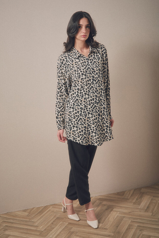 طقم بالازو بطبعة جلد الفهد مقاس كبير - Fullamodest - 1