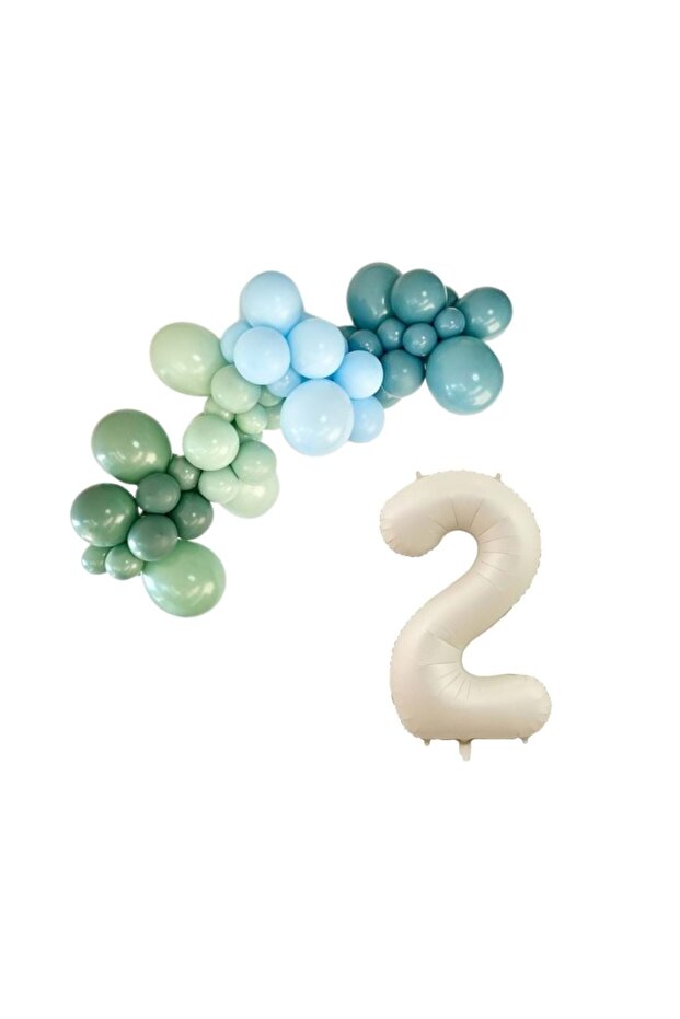 Balloon Set: Sage Green, Winter Green, Light Blue, Deep Ocean - 2 x 34-inch Cream Foil Balloons, 30-Piece Balloon Chain Set