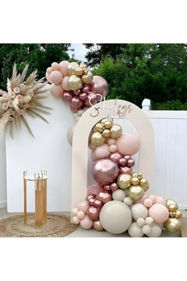 Balloon Set Pink Blush - Sea Sand - Chrome Rose Gold - Chrome Gold 100-Piece Balloon Chain Set