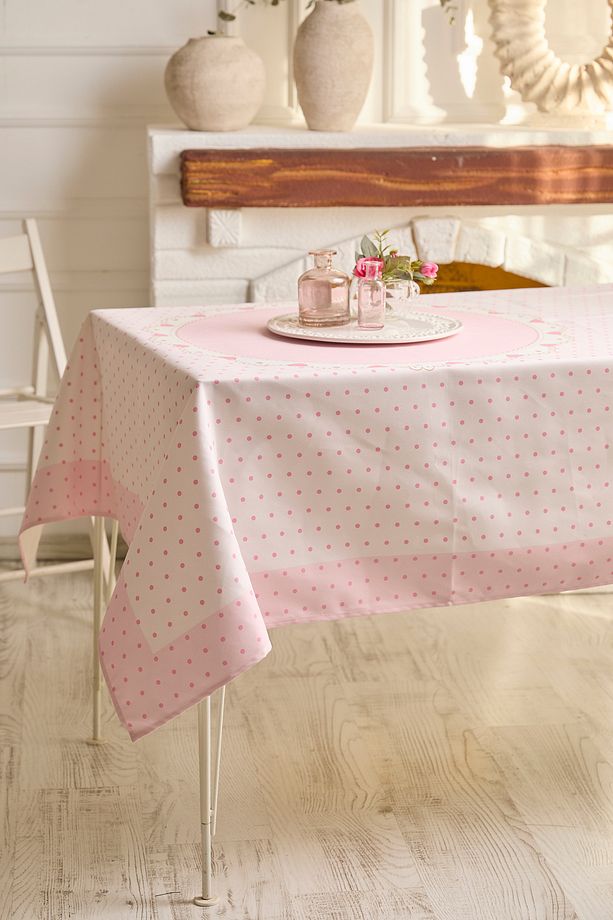 Ays Home Soft Pudra Çiçek Desenli  Mutfak Kare Masa Örtüsü - 3