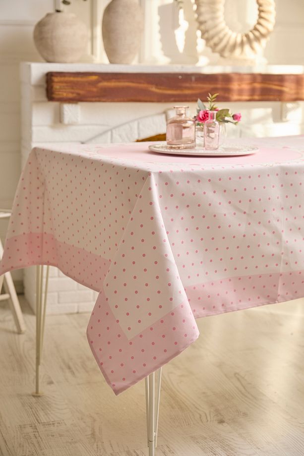 Ays Home Soft Pudra Çiçek Desenli  Mutfak Kare Masa Örtüsü - 1