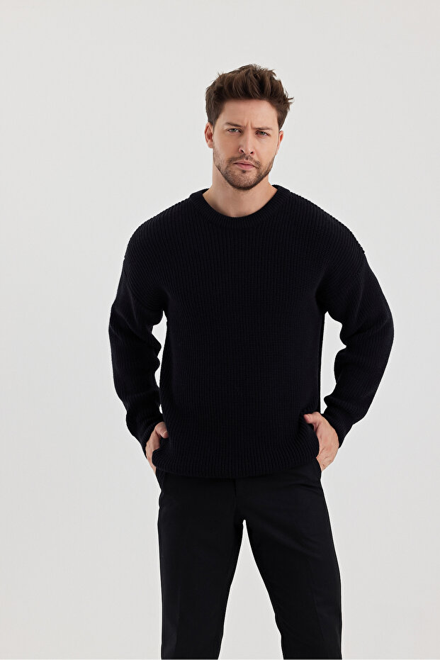 Men's Regular Fit Crew Neck Braided Knitwear