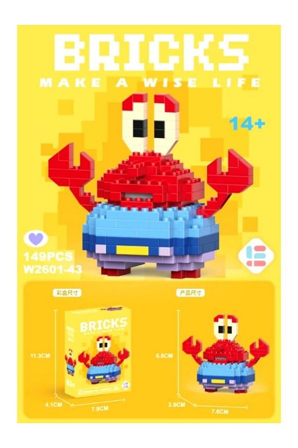 Bricks Sünger Bob Mr. Krabs Bay Yengeç Yap boz 3D Puzzle Mini Lego - 1