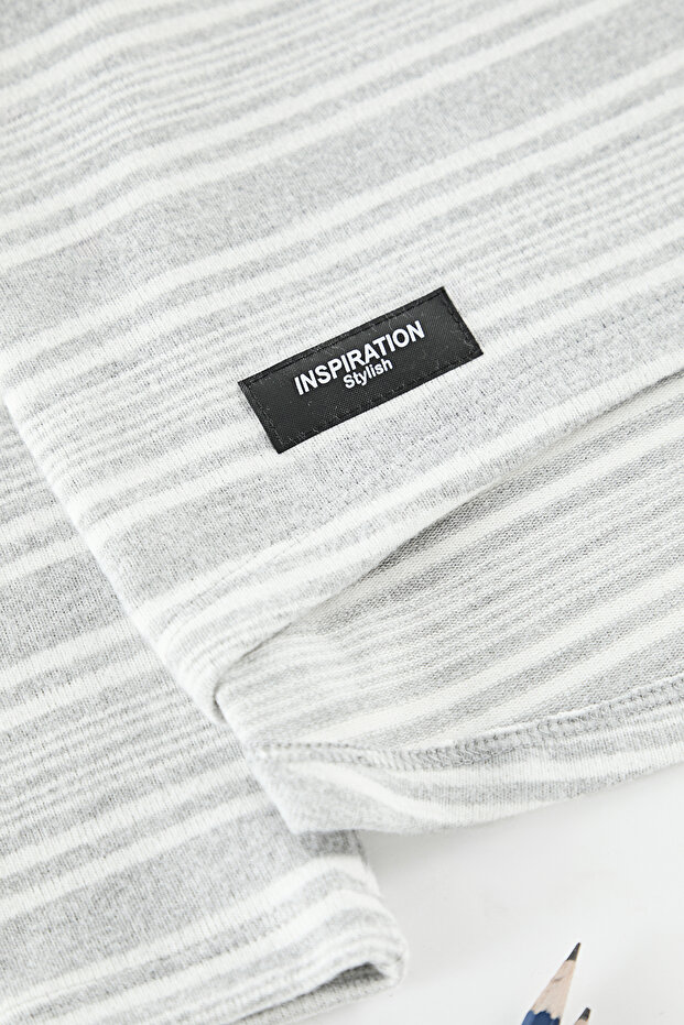 Gri Melanj Kız Çocuk Çizgili Triko T-Shirt TKDAW25TS00016 - 2