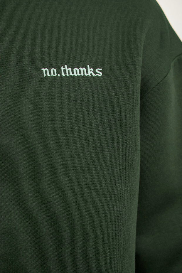Haki Oversize/Geniş Kesim Kapüşonlu İçi Polarlı Renk Bloklu Nakışlı Sweatshirt TMNAW25SW00067 - 5