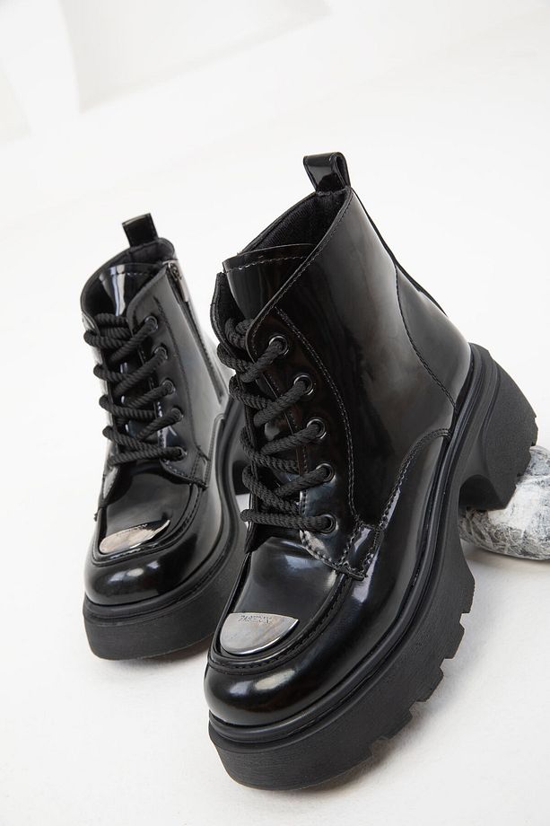 Siyah Rugan Kadın Bot & Bootie 19883 - 2