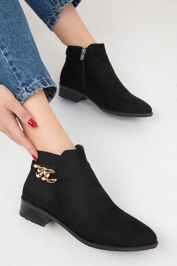 Siyah Süet Kadın Bot & Bootie 16536 - 4