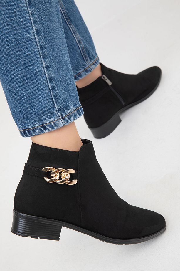 Siyah Süet Kadın Bot & Bootie 16536 - 1