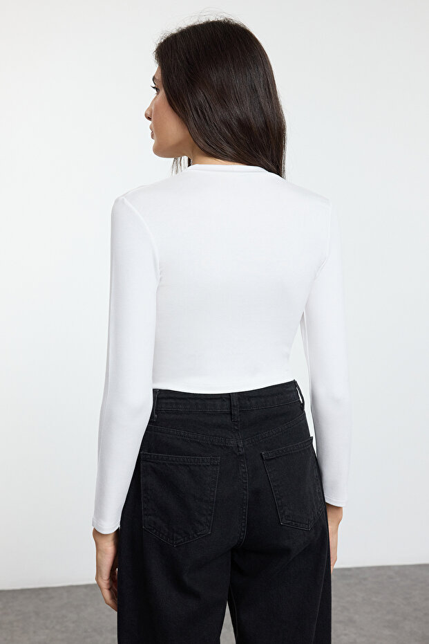 Siyah-Beyaz-Antrasit 3'lü Paket Crop Fitted/Vücuda Oturan Örme Bluz TWOAW25BZ00300 - 6