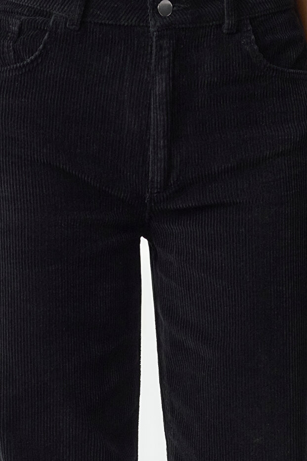 Siyah Kadife Straight/Düz Kesim Dokuma Pantolon TWOAW25PL00104 - 4