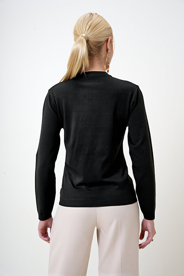 Kadın Siyah Bisiklet Yaka Basic Bluz PRM1064 - 6