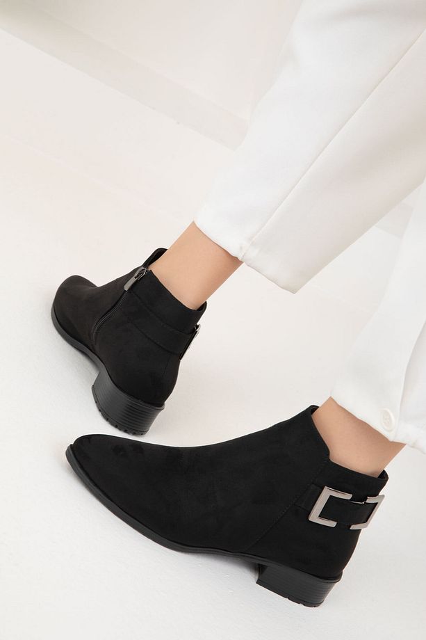 Siyah Süet Kadın Bot & Bootie 19907 - 2