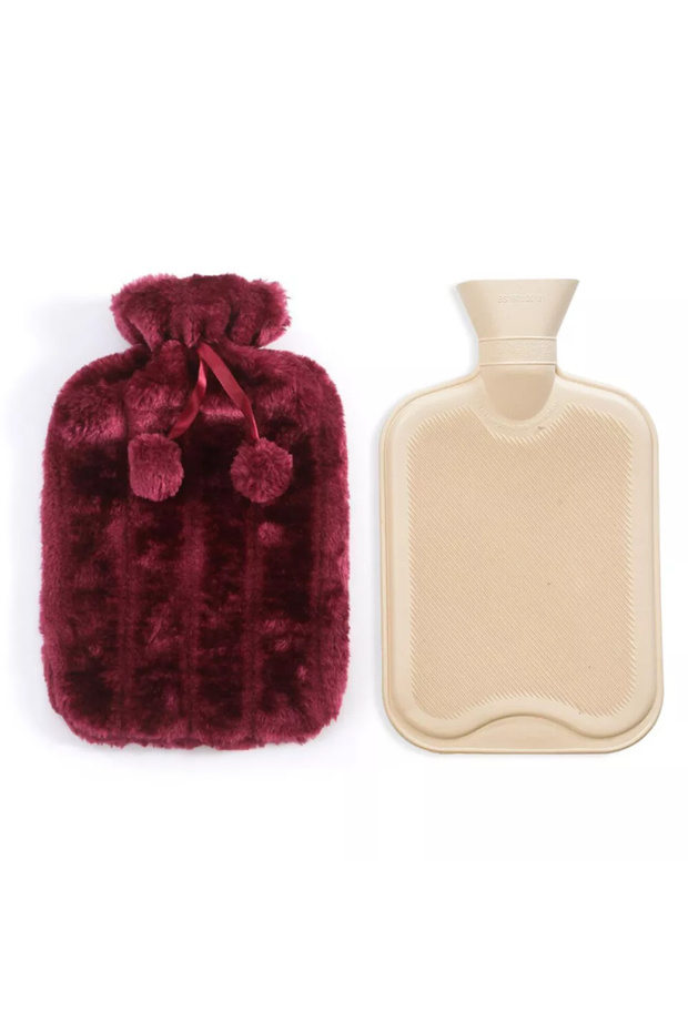 2 Liter Fuchsia Soft Plush Hot Water Bag with Pompom - 7