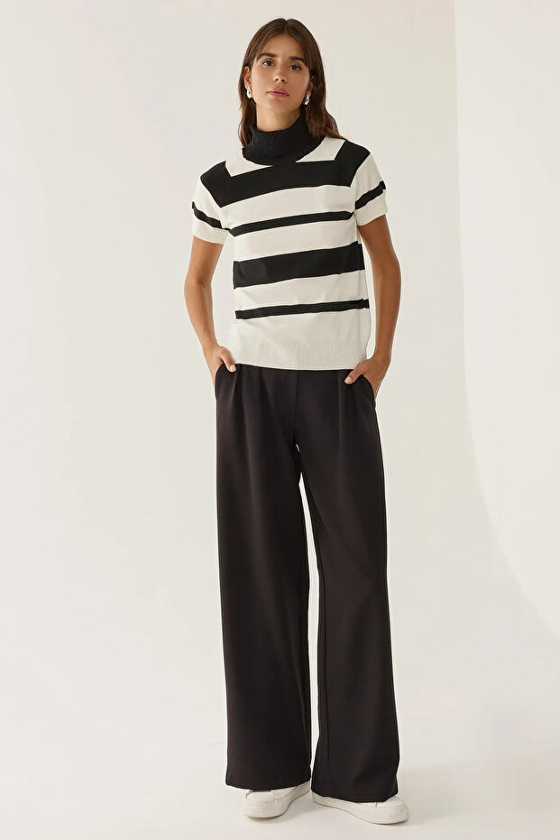 Çizgili Yüksek Yaka Örme Üst - 2