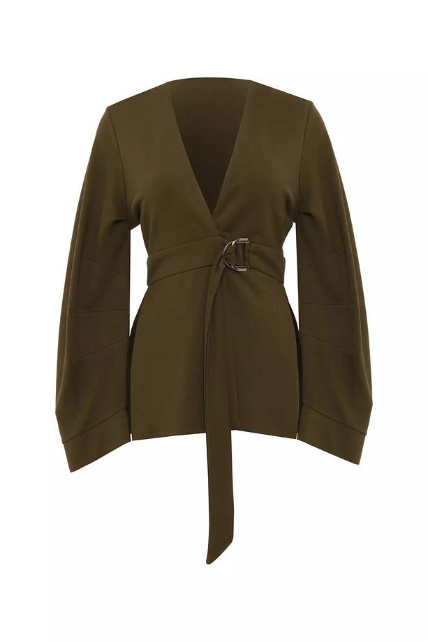 Haki örme uzun kol jacket - 1