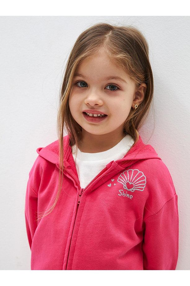 LCW baby Kapüşonlu Uzun Kollu Kız Bebek Fermuarlı Sweatshirt - 3