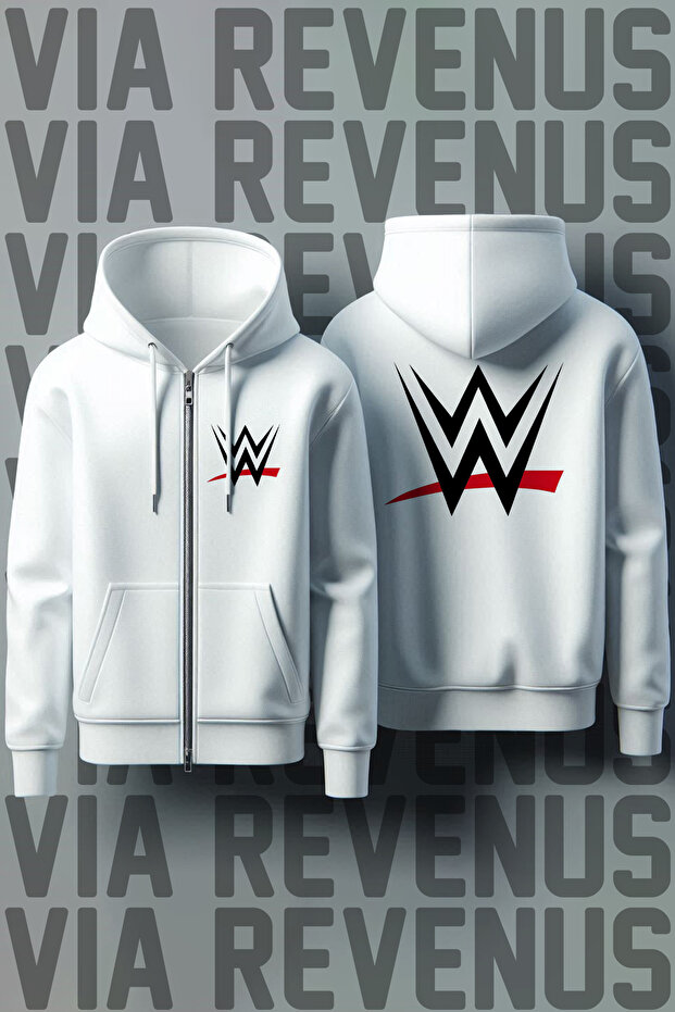 Wwe American Wrestling Front and Back Printed Unisex Zip Hooded Sweatshirt Cardigan