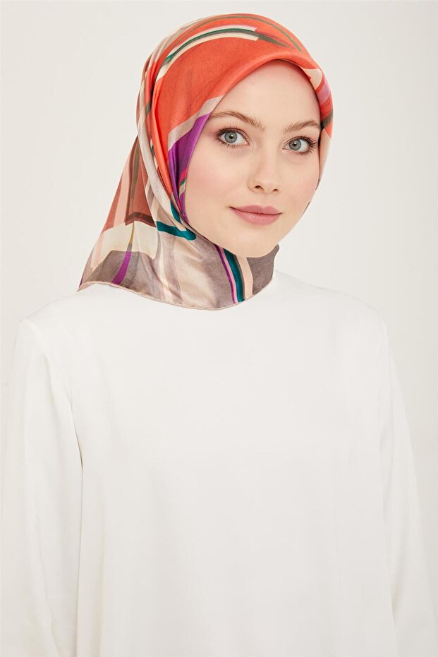 بنقشة هندسية تويل حرير وشاح 24Ya9147 36 06