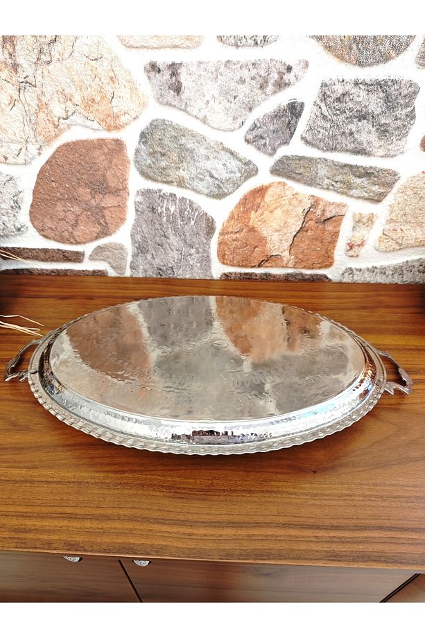 Bakır Servis Tepsi, Kulplu 40 Cm - 5