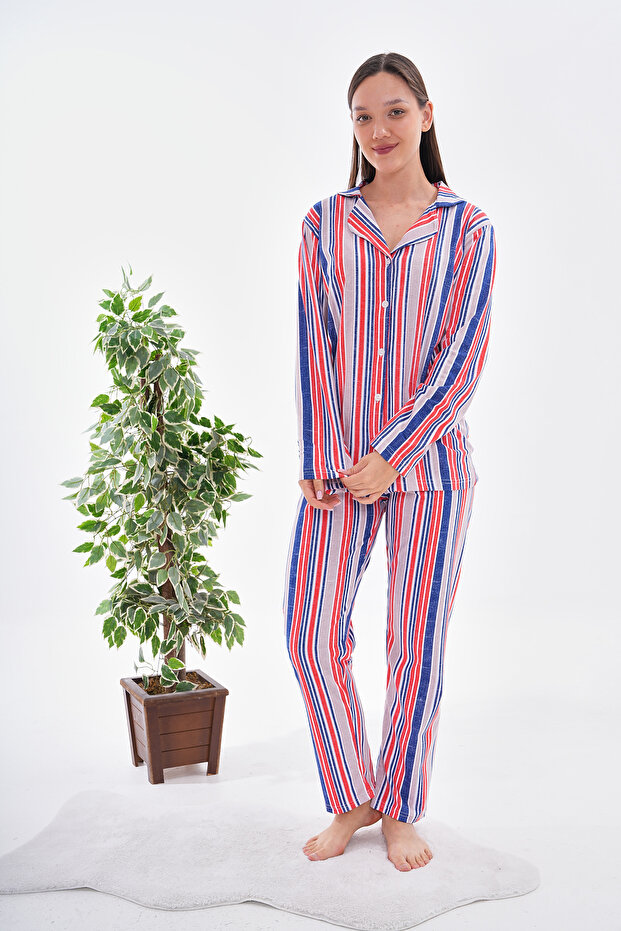 طقم بيجامة قطنية بأزرار - 4