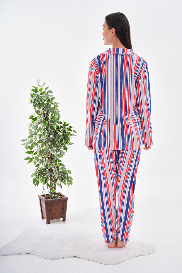 طقم بيجامة قطنية بأزرار - 2