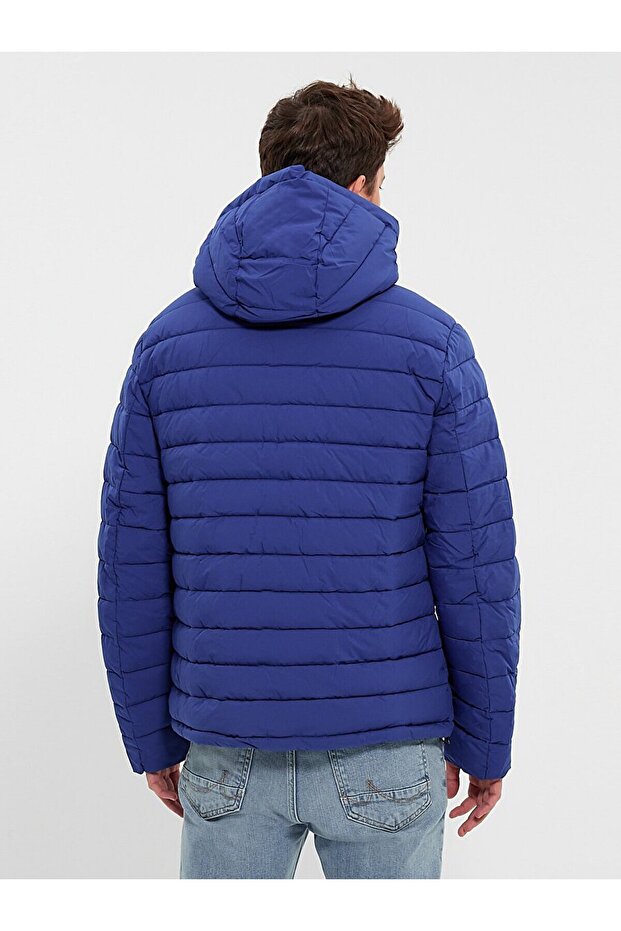 Kapüşonlu Şişme Lacivert Ceket - 4