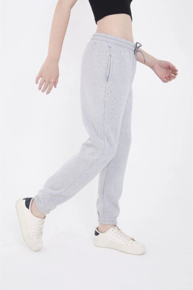 Three Thread Basic Elastic Tracksuit Trousers - Gray - 4