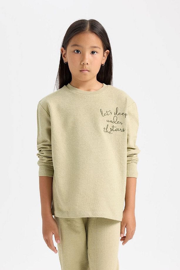 Kız Çocuk Pijama Takımı Baskılı Uzun Kollu Üst Beli Lastikli Uzun Alt D6655A824WN - 3
