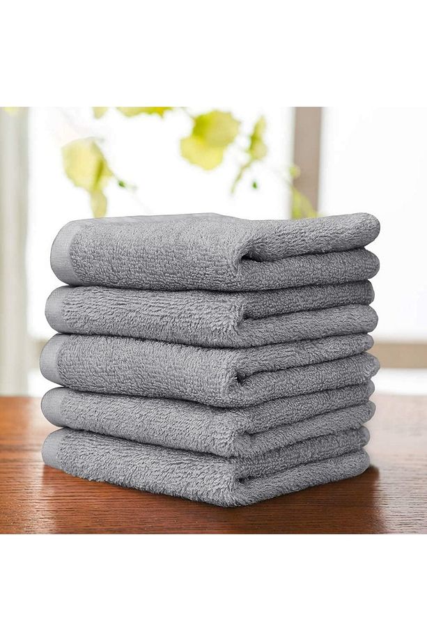 Gri 6 Adet %100 Pamuk Yumuşak El ve Yüz Havlusu Seti 30x50 cm Hızlı Kuruyan Ultra Emici - 3