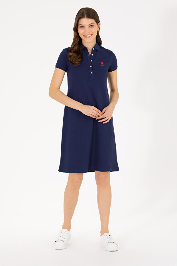 Polo Neck Buttoned Cotton Midi Dress