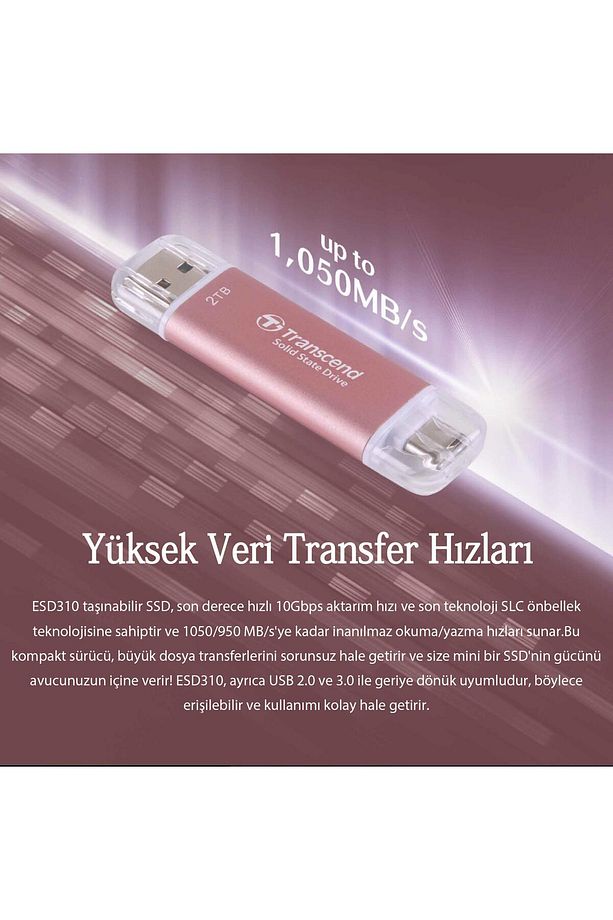 TS1TESD310P 1TB USB/Type-C 10Gbps Taşınabilir Harici SSD - Pembe - 3