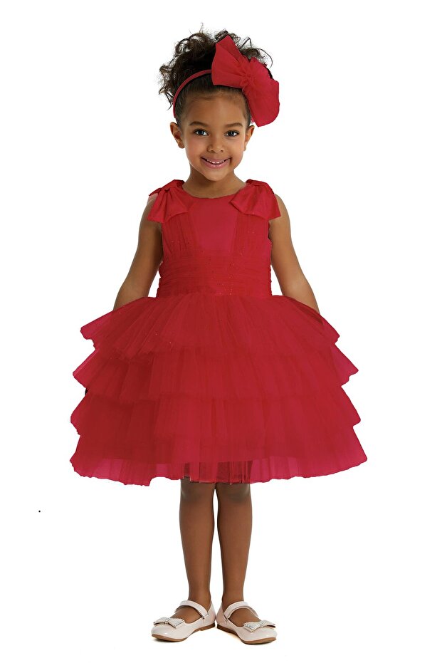 Kız Çocuk Parti Elbisesi Kırmızı - 1