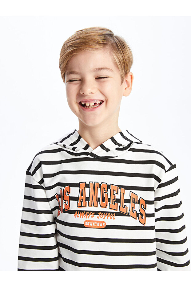 Comfortable Fit Striped Boy Hoodie