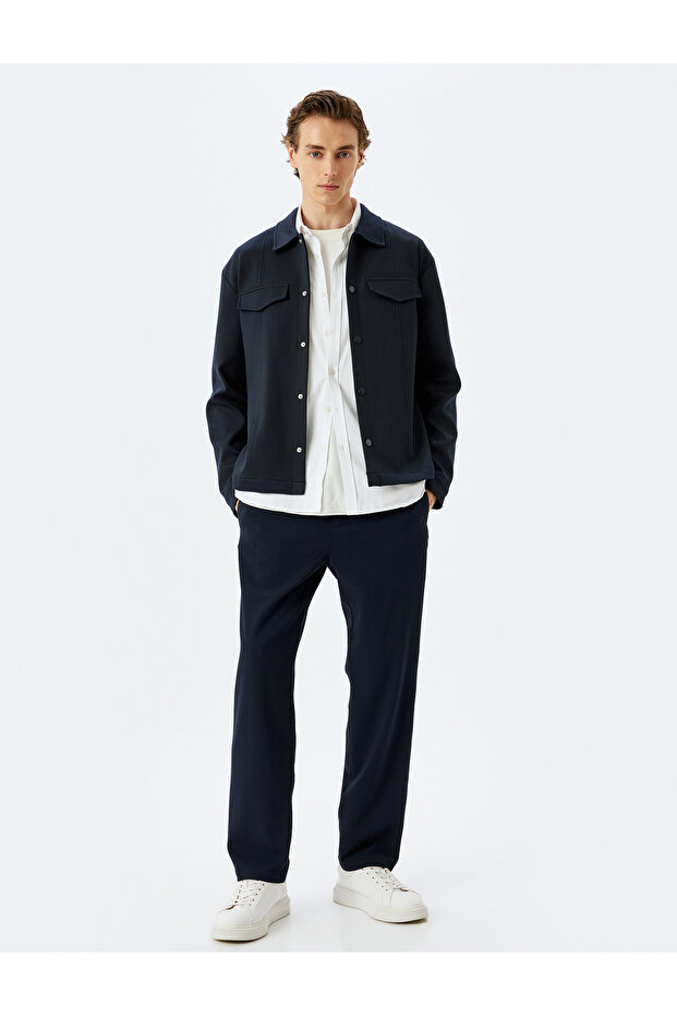 Pocket Detailed Viscose Blended Buttoned Striped Sweatpants