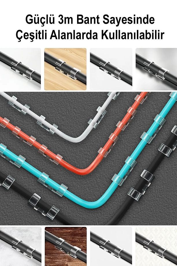 Kablo Tutucu 20 Adet Şeffaf Kablo Tutucu Klips Veri Şarj Usb Kablosu Gizleme Saklama - 5